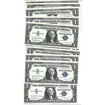 Lot of 10!!! 1957-B Silver certificates Crisp UNC (I never had that many consec)