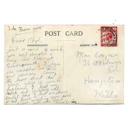 Postcard UK England Kent Ashford St Matthews Church interior view posted 1929