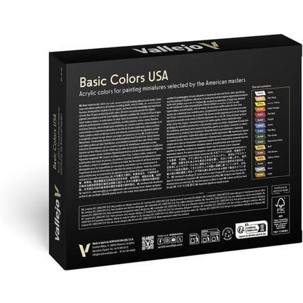 Vallejo - Model Color Basic Colors USA Set | Modeling Acrylic Paints | 16 Bottle