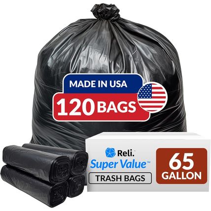 Reli. Supervalue 65 Gallon Trash Bags | 120 Count | Made in USA | Heavy Duty | B