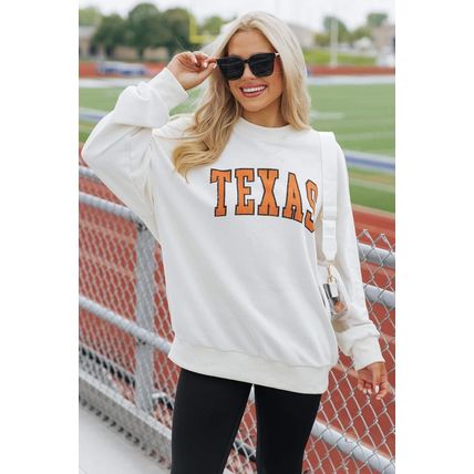 White TEXAS Graphic Drop Shoulder Crewneck Sweatshirt