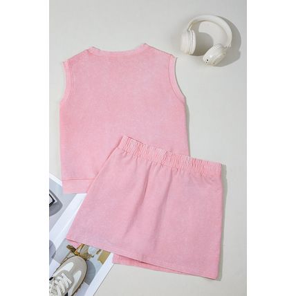Light Pink USA Flag Graphic Tank Top and Skort Short Set