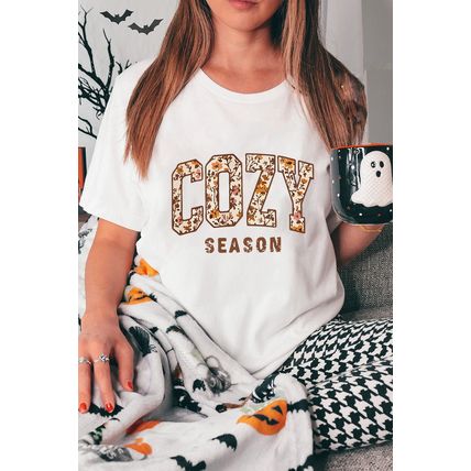 White COZY SEASON Floral Cracking Letter Graphic Tee