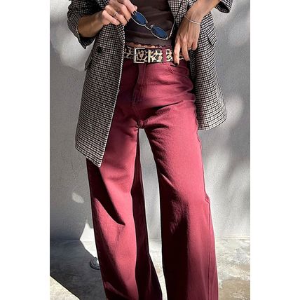 Red Dahlia Loose Straight High Waist Solid Color Jeans