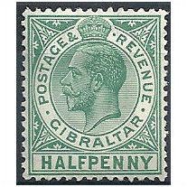 Gibraltar 1927 SG89 1/2d Green.Mounted Mint.