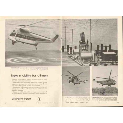 sikorsky aircraft 1962 new mobilty oilmen s-62 helicopter vintage ad