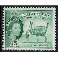 Somaliland QEII 1953 15c Blue Green Mounted Mint MM SG 139 Camel & Gurgi Stamp