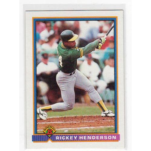 1991 Bowman Rickey Henderson baseball card #213 –HOF- Athletics