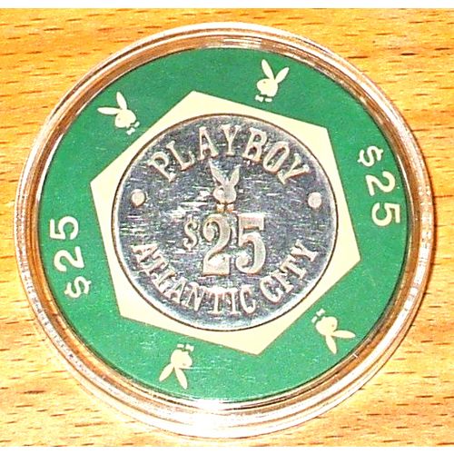 Playboy $25. Casino Chip - 1981 - ATLANTIC CITY, New Jersey - Cream & Green - BJ