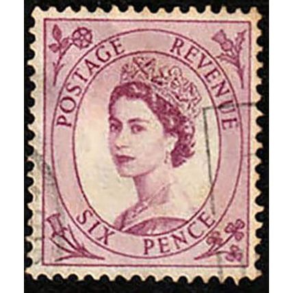 Great Britain 1958 Queen Elizabeth II 6d Used Stamp. QE II