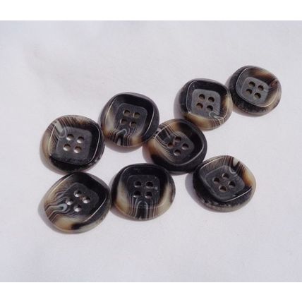 HHH Black Marble Square Indented Buttons 8 Pieces 20mm 3/4 inch