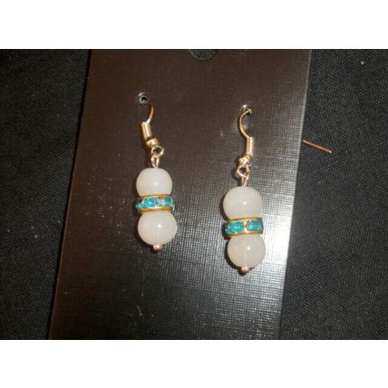 Elegant round pale grey & rainbow turquoise crystal short drop earrings