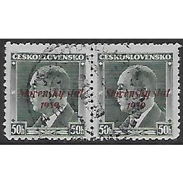 Mi 8 (x 2): 50 h. blue-green Definitive Stamp: Overprinted ‘Slovenský štát 1939’