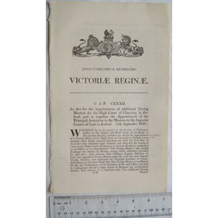 1848 Act of Parliament: Taxing Masters High Court Chancery Ireland
