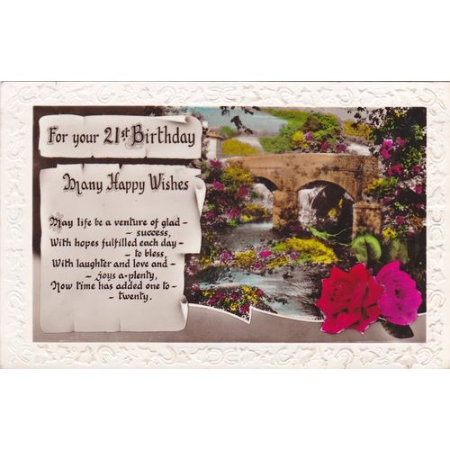 A Bridge Over A Stream For Your 21st Birthday Greetings Postcard (GRE1411)