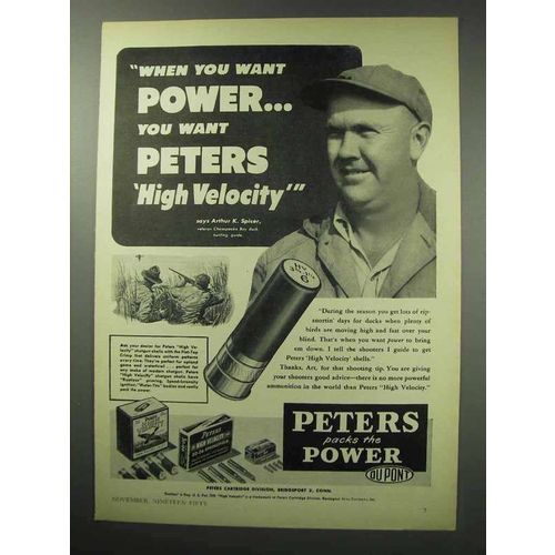 1950 Peters High Velocity Shotgun Shells Ad - Power