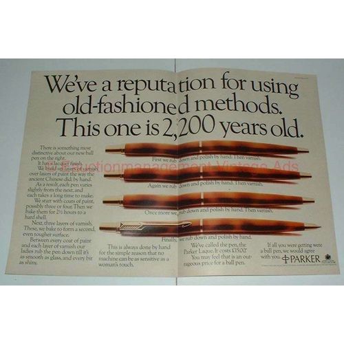 1977 2-page Parker Laque Pen Ad - Old-Fashioned Methods