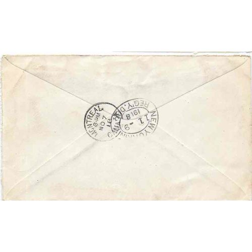 Canada Admiral REGISTERED 1918, Montreal Victoria Ave Fancy Cancel Quebec to USA