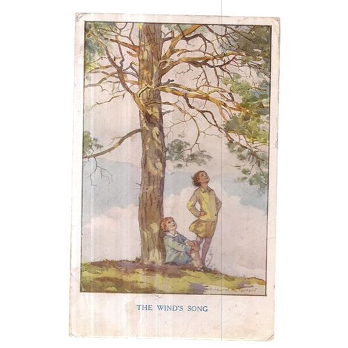 THE WIND'S SONG. by Margaret W. Tarrant used postcard Medici Society 1932 pm =