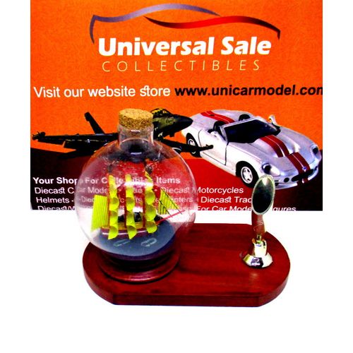 LITTLE SAILING BOAT IN A GLASS BALL ON WOOD PEN STAND,WOODEN NAUTICAL MODEL
