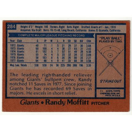 1978 Topps baseball card 284 Randy Moffitt - Giants