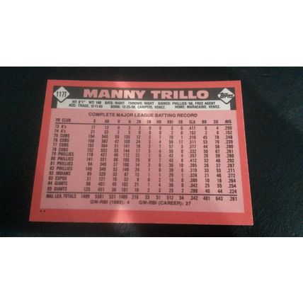 1986 Topps Traded Card # 117T Manny Trillo Excellent (5) Chicago Cubs
