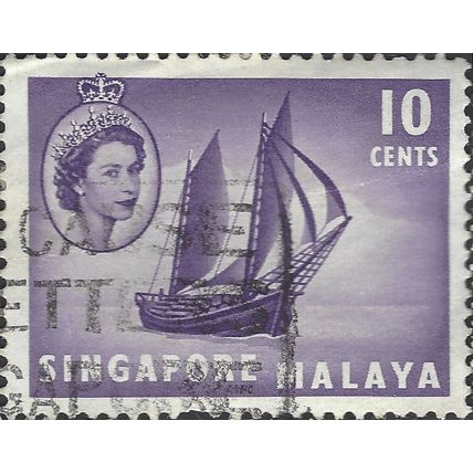 SINGAPORE, Elizabeth II, Tonkong, violet 1955, 10c, #7