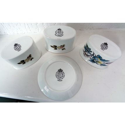 Royal Worcester china 3 toothpick holders 1 pin dish Torquay Japanese Anemone