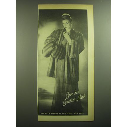 1945 Gunther Mink Coat Ad - Give her Gunther Mink