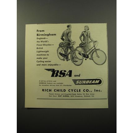1950 BSA and Sunbeam Bicycles Ad - From Birmingham