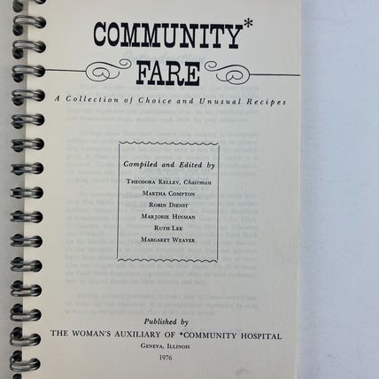 Community Fare Hospital Woman's Auxiliary Cookbook 1976 Geneva Illinois