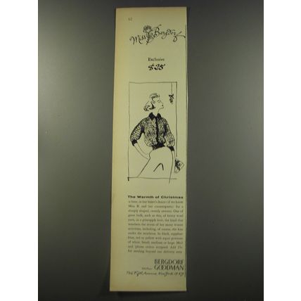1956 Bergdorf Goodman Miss Bergdorf Fashion Ad - The warmth of Christmas