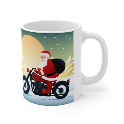 Moonlight Motorcycling Santa 11 oz Ceramic Mug Package Delivery Wrap-a-round #3