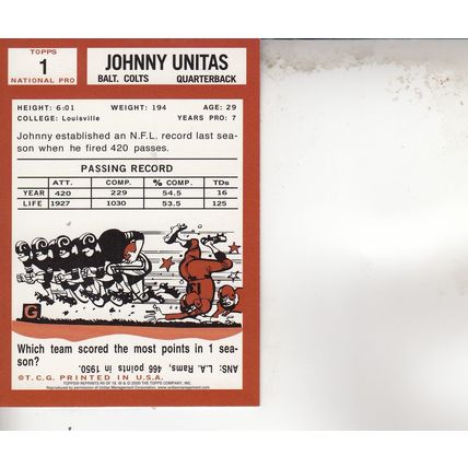 JOHNNY UNITAS 2000 AUTOGRAPHED BALTIMORE COLTS HOF MVP SB CHAMPION QUARTERBACK