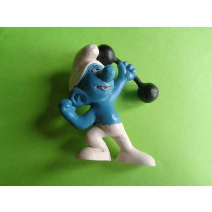 Weightlifter smurf with dumb bell and no top