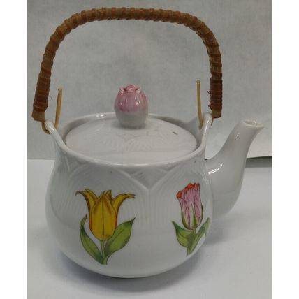 Vintage Tulip Time Teapot White Ceramic Tulips Beautiful Shafford Japan