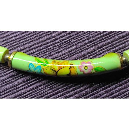 Boho Choker Necklace Tubular Beads 17" Mint Green Pink Yellow Floral Japan