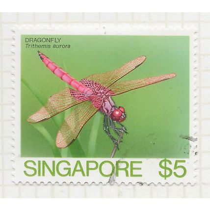 SINGAPORE 1985 INSECTS DRAGONFLY $5 USED