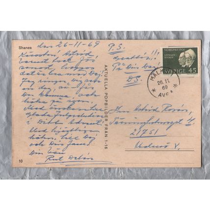 Swedish Rock Band - `The Shanes - Postally Used - Malmo 26th November 1969