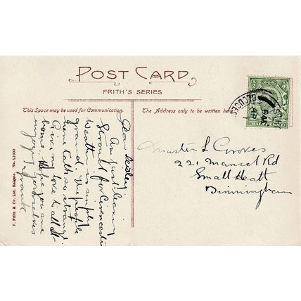 Genealogy postcard, posted to Master L. GROVES, Small Heath, BIRMINGHAM