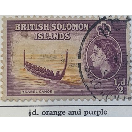 British Solomon Islands 1956 ½d Orange & Purple Used Ysabel Canoe SG 82 stamp