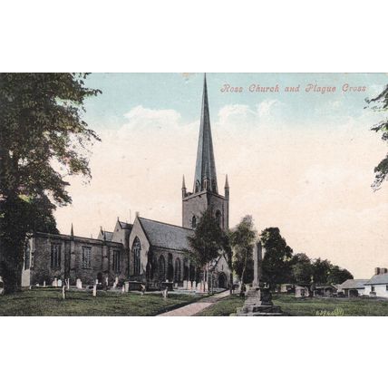 EC203 ROSS CHURCH AND PLAGUE CROSS . COLOURED PRINTED POSTCARD