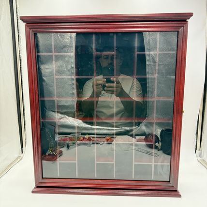 Cherry Wood Wall Hanging Display Cabinet Miniature Case 21.5x18x3.5” Cap 40