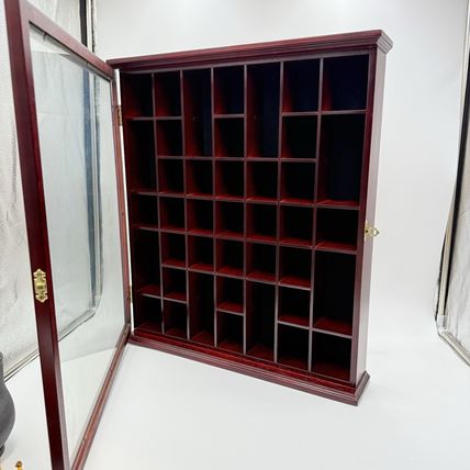 Cherry Wood Wall Hanging Display Cabinet Miniature Case 21.5x18x3.5” Cap 40