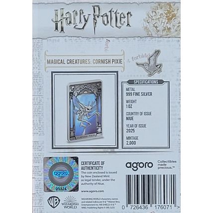 1 Oz Silver Collectible 2025 Harry Potter Magical Creatures Cornish Pixie