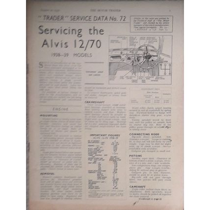 ALVIS 12/70 1938-39 Motor Trader Service Data Brochure No. 72
