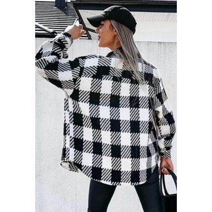 Black Plaid Textured Flap Pocket Shacket