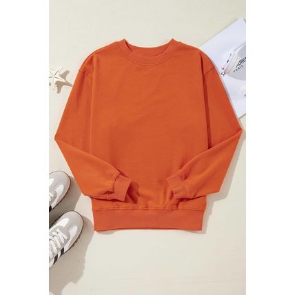 Orange Plain Drop Shoulder Crewneck Pullover Sweatshirt