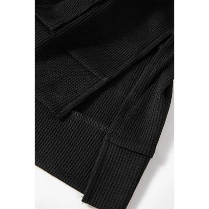 Black Waffle Knit Fleece Lined High Low Oversized Hoodie