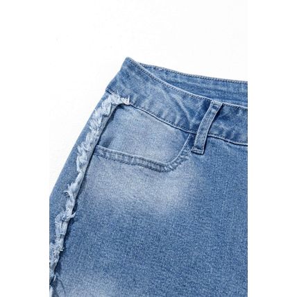 Beau Blue Vintage Stitching Raw Hem Flared Jeans